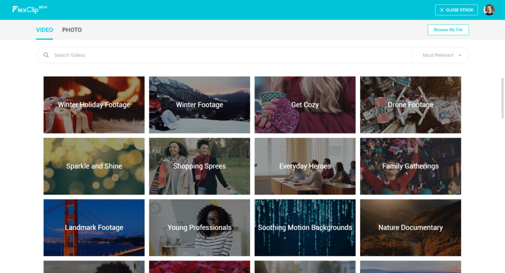 Bibliothèque de photos et vidéos de FlexClip
