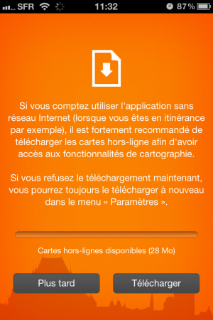 Téléchargement des cartes hors-ligne