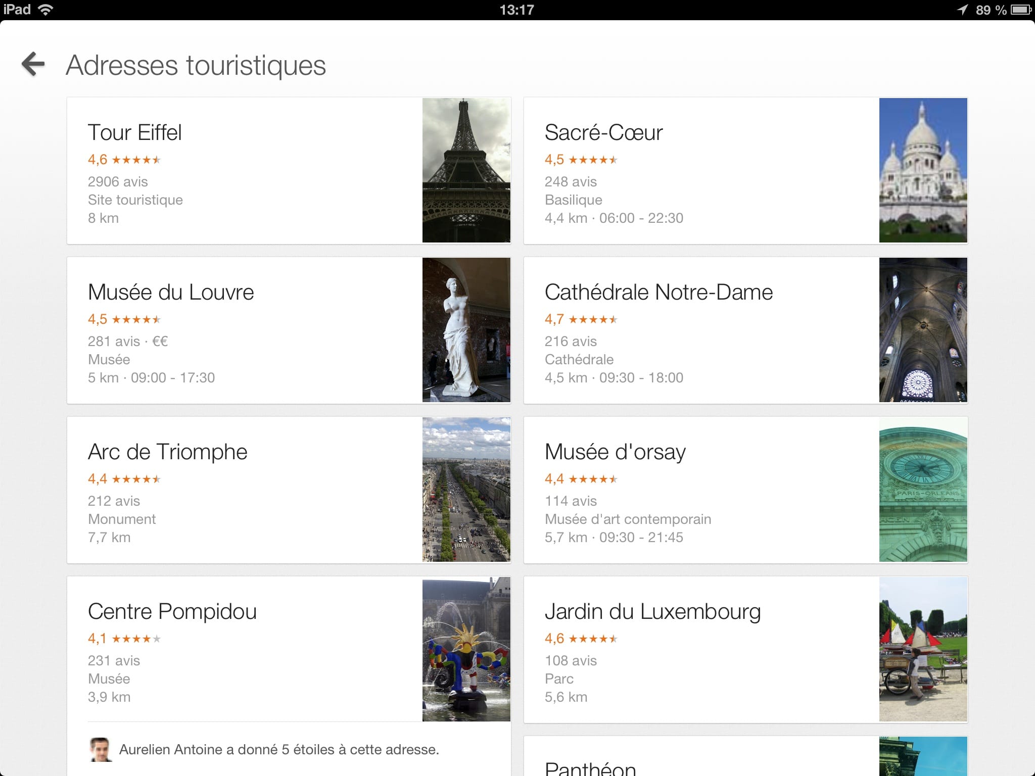 Adresses touristiques sur google maps