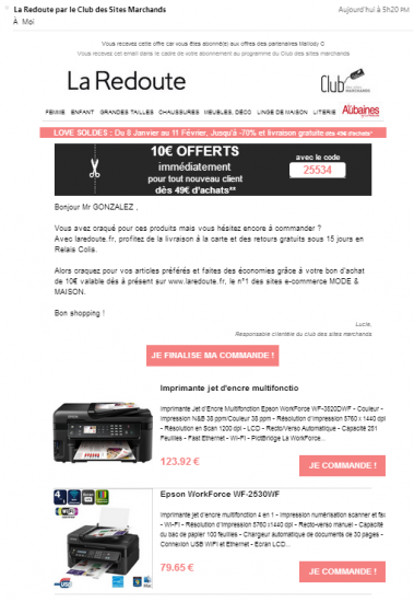 Email retargeting LaRedoute