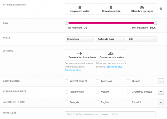 filtres airbnb