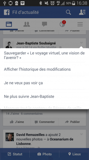 Fonction sauvegarde de Facebook