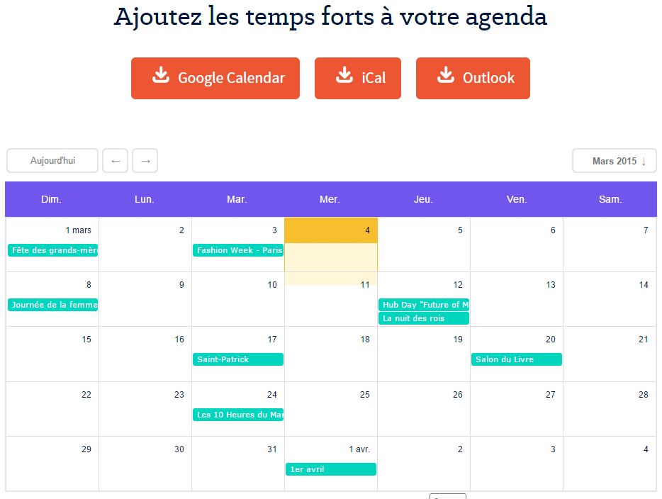 Calendrier des événements