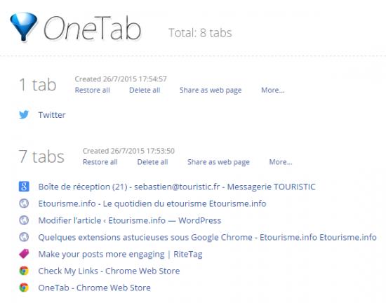 Utilisation de One Tab