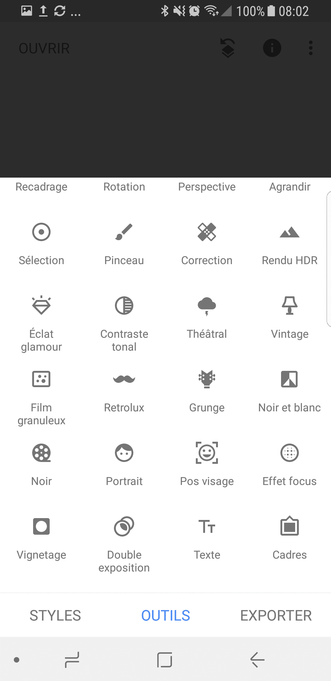 Les outils de Snapseed 