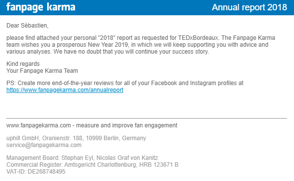 Email reçu de Fanpage Karma
