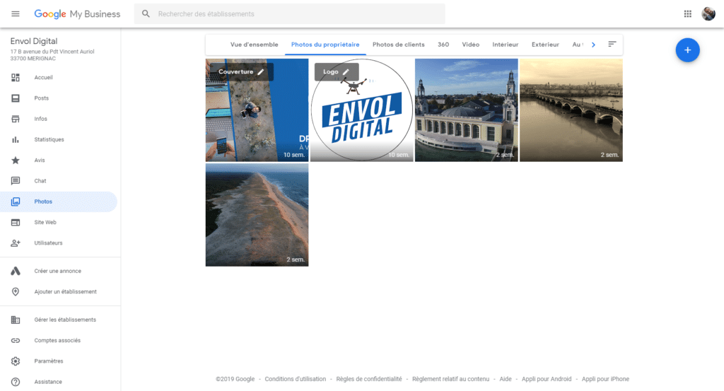 Photos de la fiche Google My Business