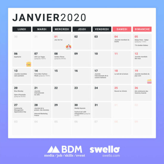 Calendrier marketing 2020 blog du moderateur