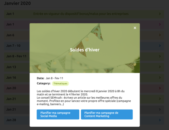 Calendrier marketing 2020 semrush