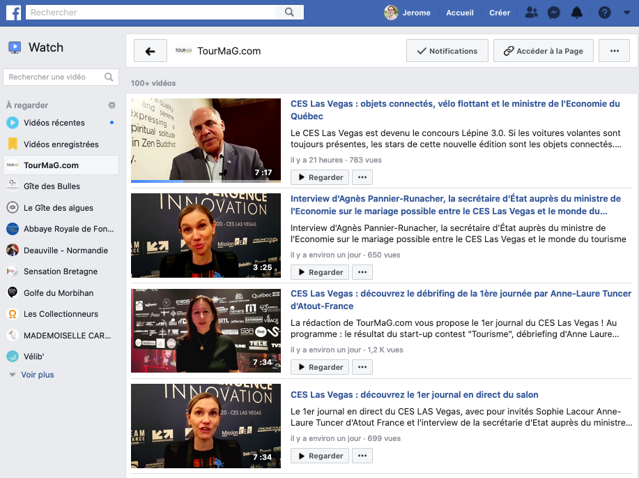 chaine facebook watch de tourmag proposant de nombreuses vidéos sur le CES 2020