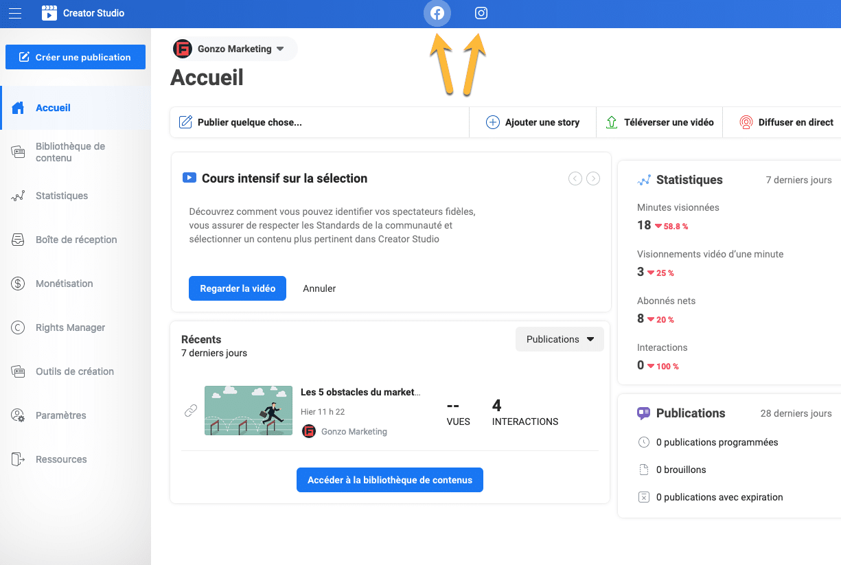 Creator Studio dans Facebook