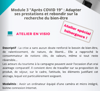 Ateliers pour les hébergeurs proposés par un office de tourisme, afin de rebondir pendant la crise sanitaire en formation distance durant le confinement