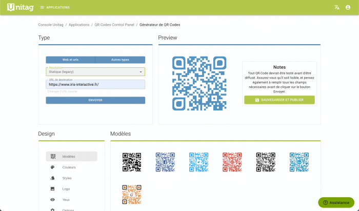 Générer un QRcode avec Unitag