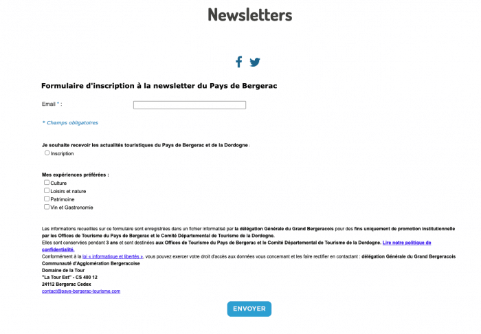 explication su stockage des donnes de la newsletter du pays de bergerac