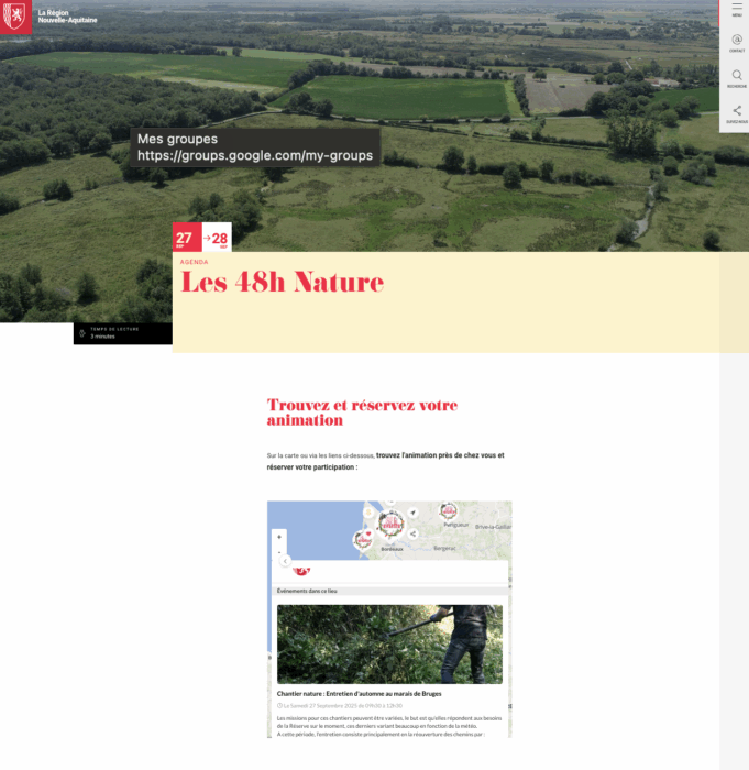 extrait de la page des 48h nature avec la cartographie des actions à réaliser